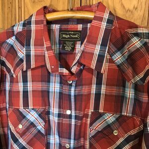 High Noon Western Pearl Snap Long Sleeve Shirt Men's XL Red Blue Plaid Cowboy